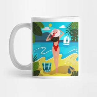 Silhouette of romantic girl in red swimsuit Mug